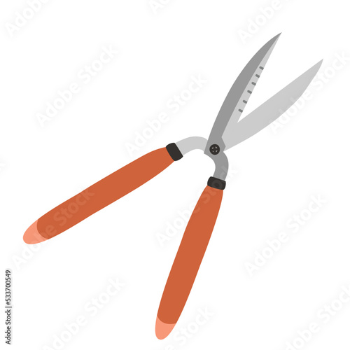 Garden scissors icon, hand tool for cutting brunches and hedges, vector illustration of hedge shears, isolated colored clipart on white background