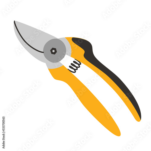 Pruning shears icon, vector illustration of gardening pruners, secateurs doodle, scissors for cutting brunches, isolated colored clipart on white background