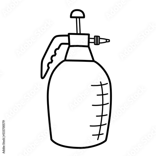Lawn sprayer vector icon, doodle illustration of garden pump sprayer, watering and spraying plants, isolated outline clipart on white background