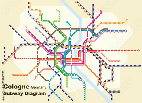 Layered editable vector illustration of the subway diagram of Cologne,Germany.