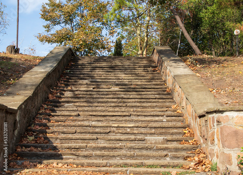 Stone paved stairs in park  in autumn