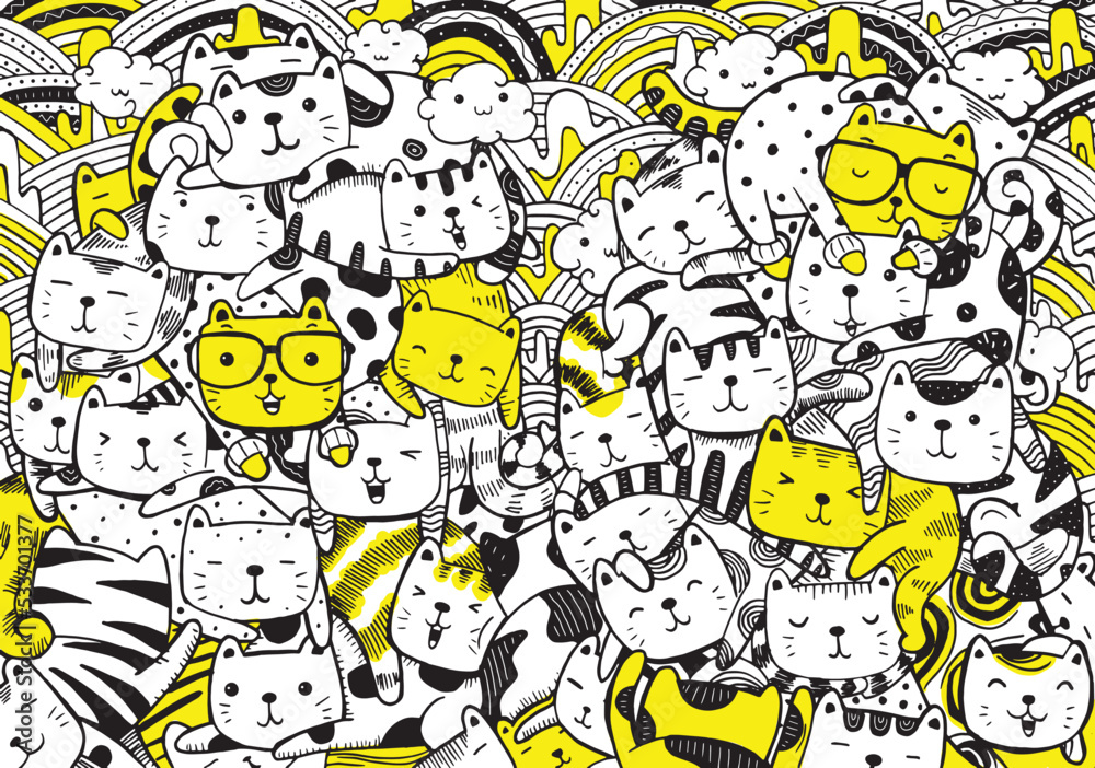 cute cats doodle vector illustration