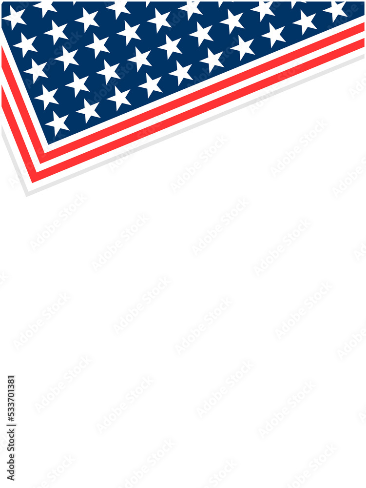 Fototapeta premium Abstract American flag symbols corner frame border with an empty space for text. 
