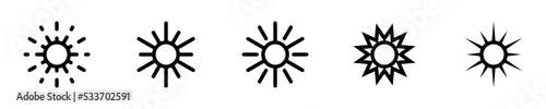 Conjunto de iconos de sol resplandeciente. Rayos de sol. Ilustración vectorial