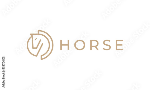 simple horse circle logo style outline icon design.