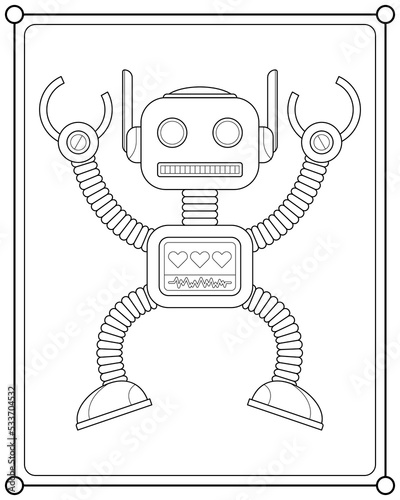 Cute robot suitable for children's coloring page vector illustration