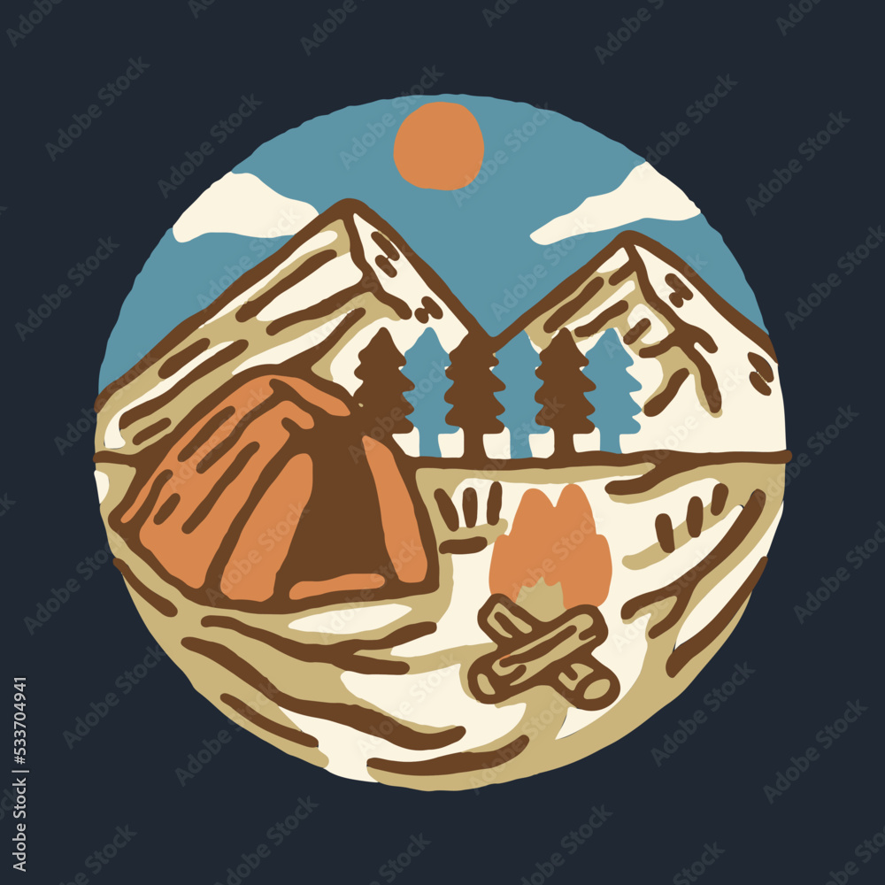 Camping and mountains graphic illustration vector art t-shirt design Camping and mountains graphic illustration vector art t-shirt design