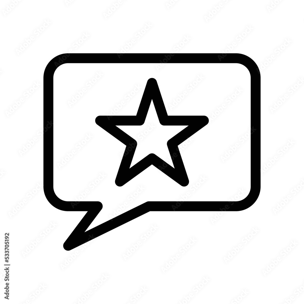 Send feedback icon with bubble speech and star in black outline style Send feedback icon with bubble speech and star in black outline style
