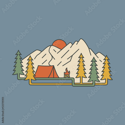 Camping on the mountain graphic illustration vector art t-shirt design