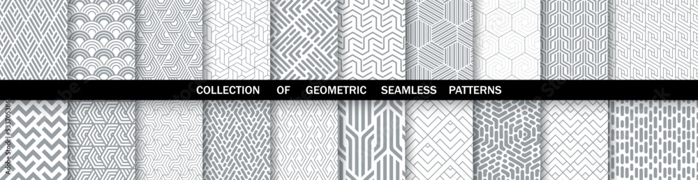 Geometric set of seamless gray and white patterns. Simpless vector graphics. Geometric set of seamless gray and white patterns. Simpless vector graphics.