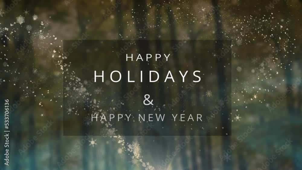 Animation of snow falling over happy holidays text