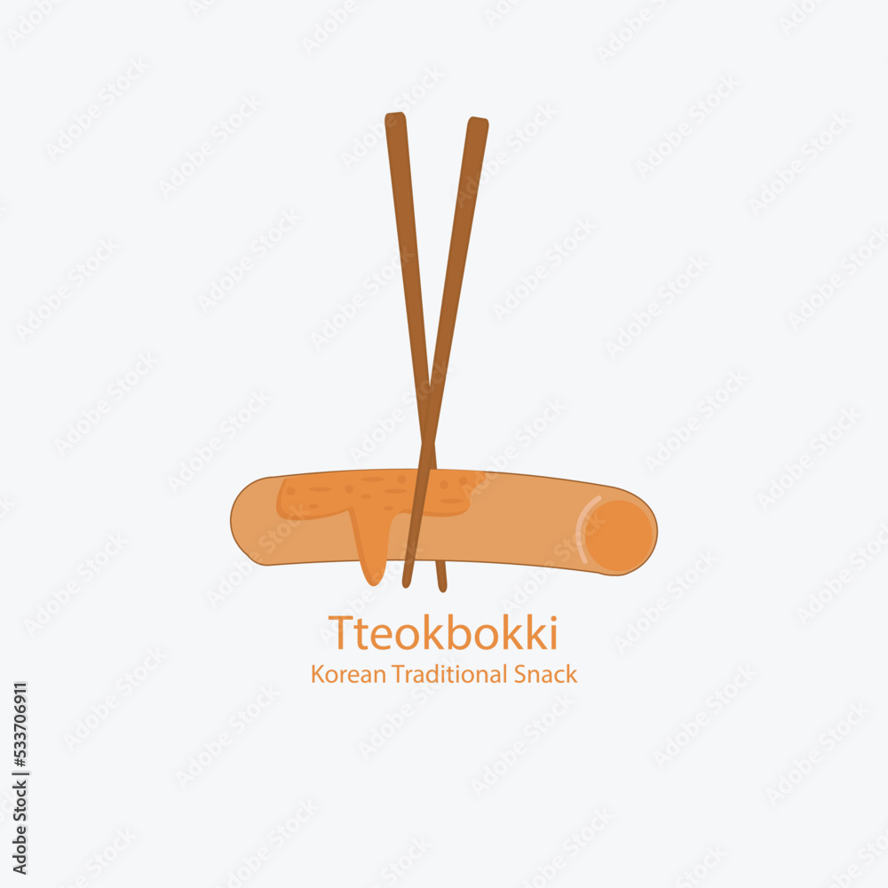 a piece of tteokboki clamped by chopsticks a piece of tteokboki clamped by chopsticks