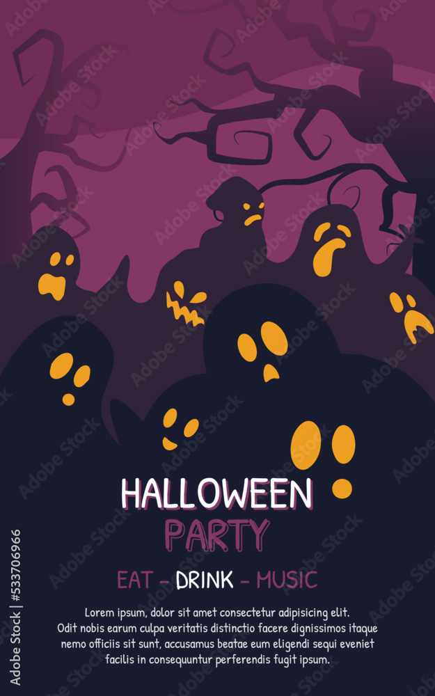 Halloween Poster with ghosts and scary trees