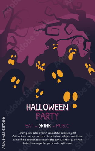 Halloween Poster with ghosts and scary trees