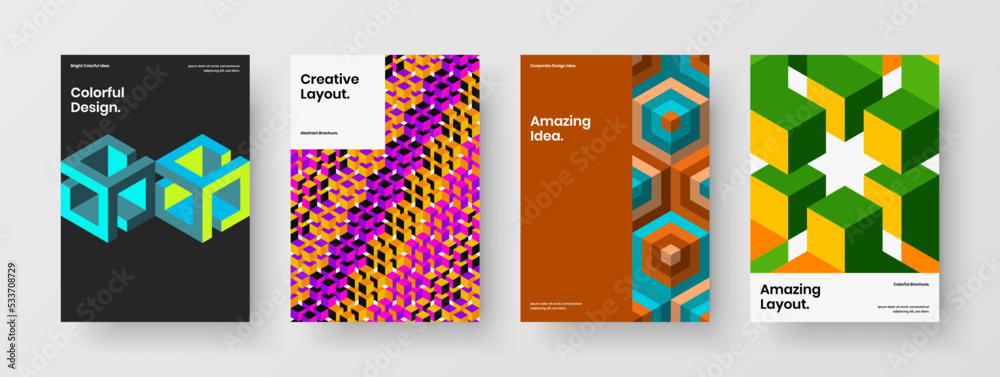 Unique book cover A4 design vector concept composition. Fresh mosaic pattern handbill template bundle.