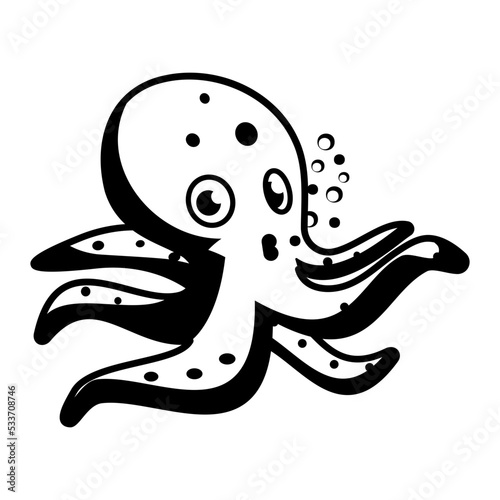 Purple Octopus Concept, Floating in water vector icon design, Aquascaping creature symbol, Aquarium pet Sign, Underwater animal stock illustration