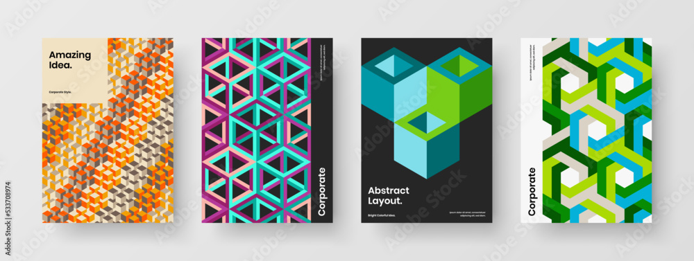 Fototapeta premium Amazing presentation vector design concept set. Isolated geometric pattern corporate cover illustration collection.