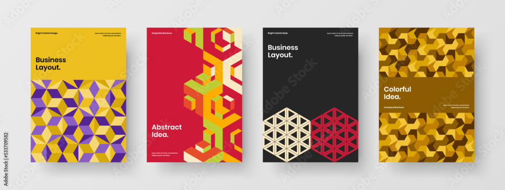 Trendy handbill vector design concept composition. Original mosaic pattern company cover illustration bundle.