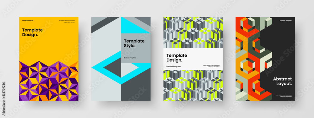 Simple geometric shapes annual report layout composition. Trendy presentation design vector illustration collection.