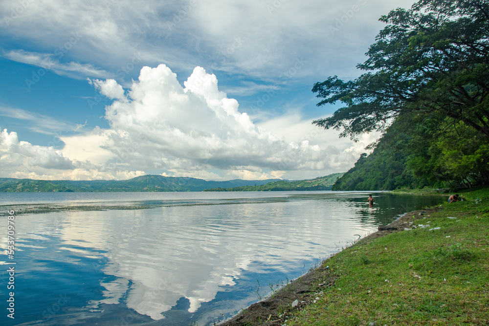 Fototapeta premium Green pool in the ilopango lake in municipality of san miguel tepezontes, el salvador, central america