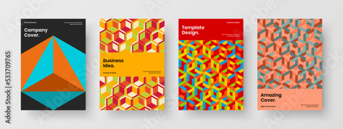 Amazing mosaic pattern flyer template set. Isolated cover A4 vector design concept bundle.