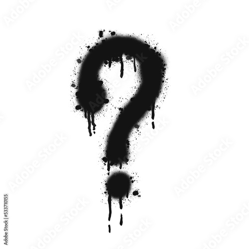 Question mark icon. Black graffiti spray element. 