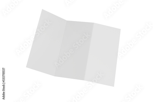 Blank white Trifold brochure for mock up template design. 3d render  PNG