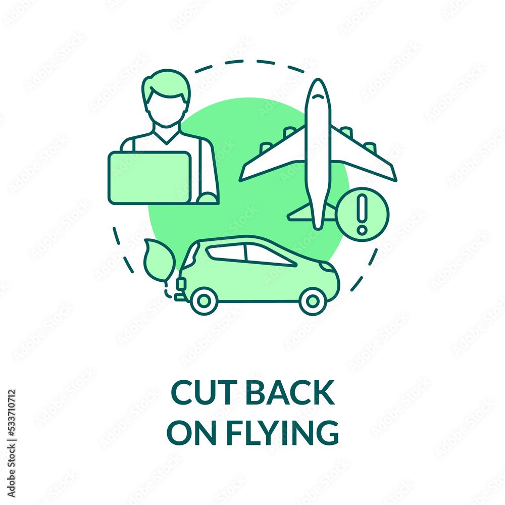 Cut back on flying green concept icon. Climate change prevention abstract idea thin line illustration. Isolated outline drawing