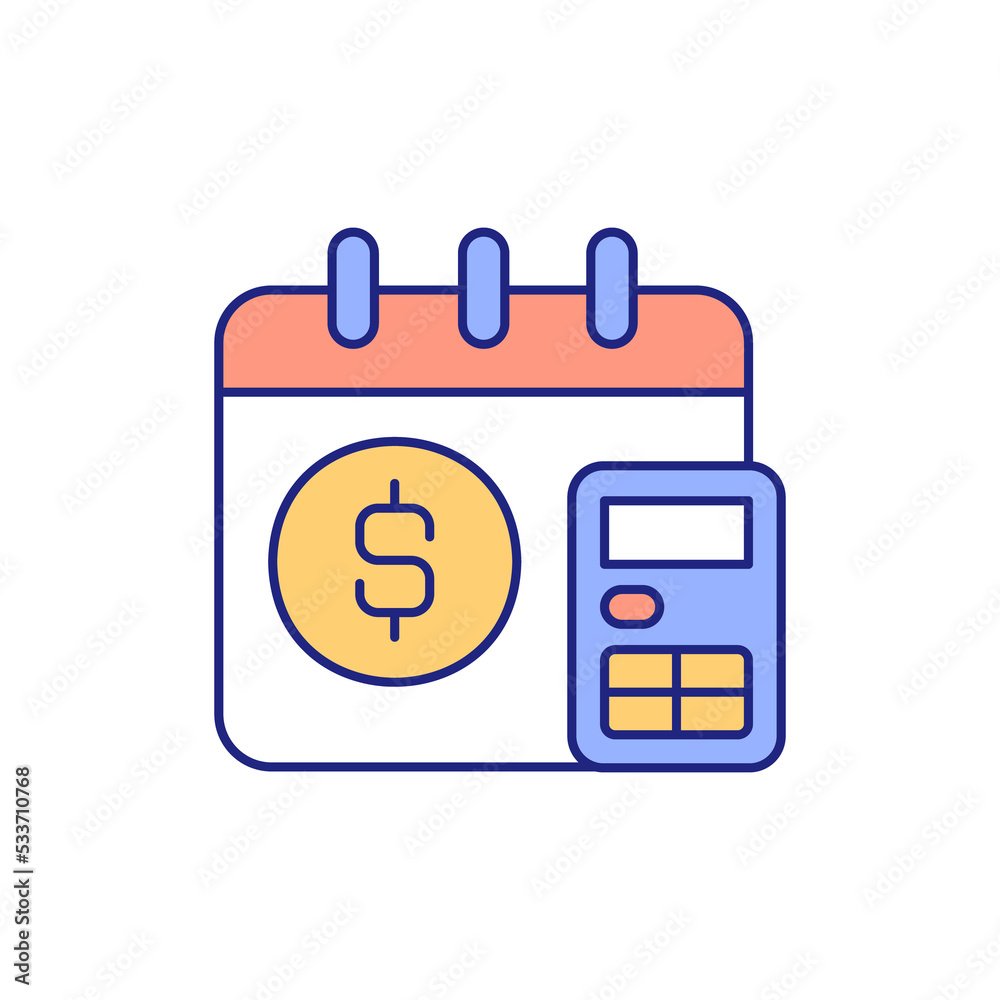 Regular budgeting RGB color icon. Recurring payment. Planning budget. Financial strategy. Isolated raster illustration Regular budgeting RGB color icon. Recurring payment. Planning budget. Financial strategy. Isolated raster illustration