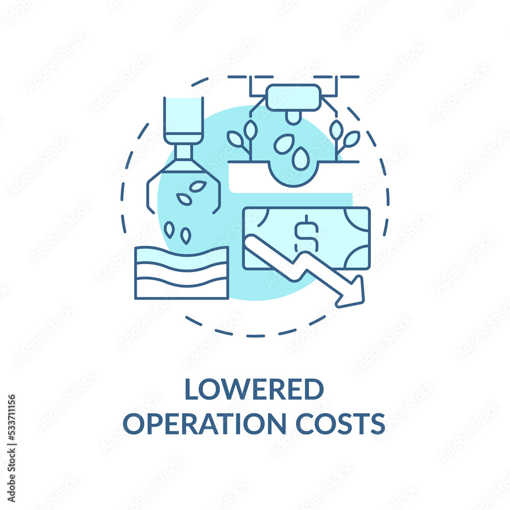 Lowered operation costs turquoise concept icon. Production process abstract idea thin line illustration. Isolated outline drawing