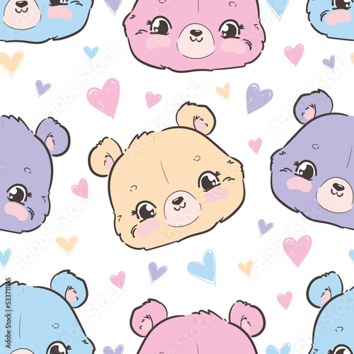 Wallpaper Mural Hand Drawn Teddy Bear and heart Pattern Seamless Vector Illustration Torontodigital.ca