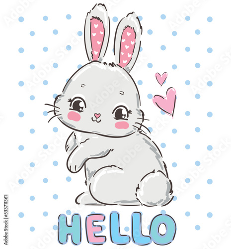 Hand drawn Cute Bunny vector illustration print design rabbit