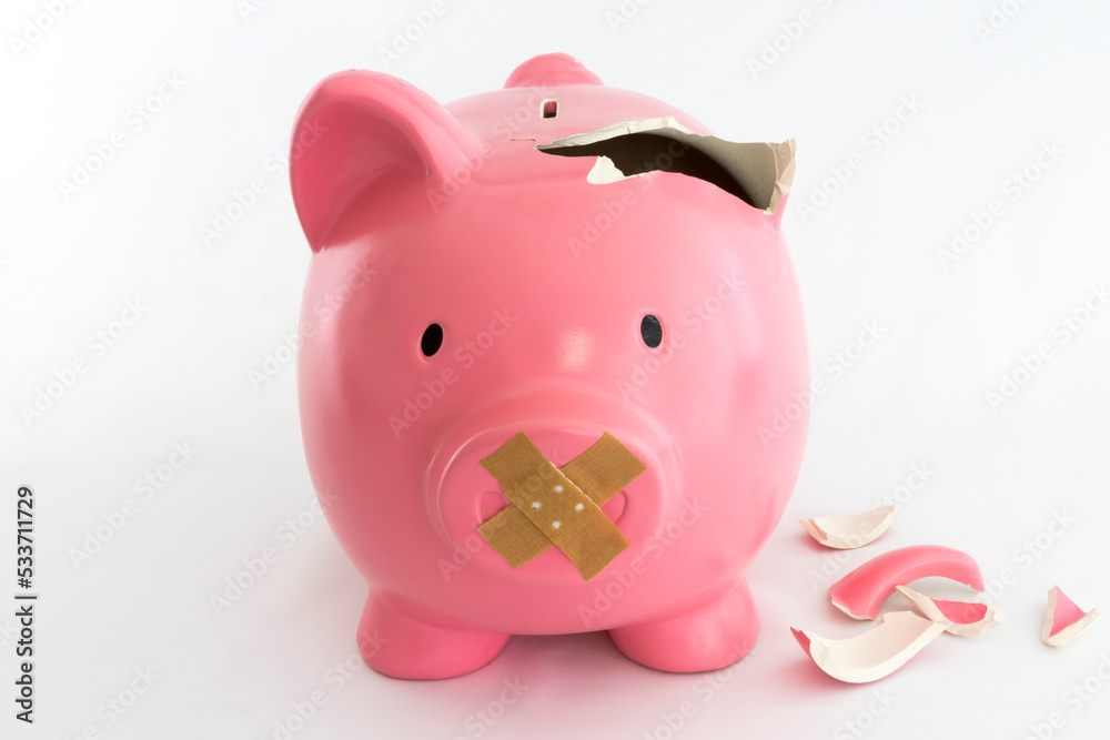 Piggy bank symbol of inflation, economy and crisis. Pink coloured on white background Piggy bank symbol of inflation, economy and crisis. Pink coloured on white background