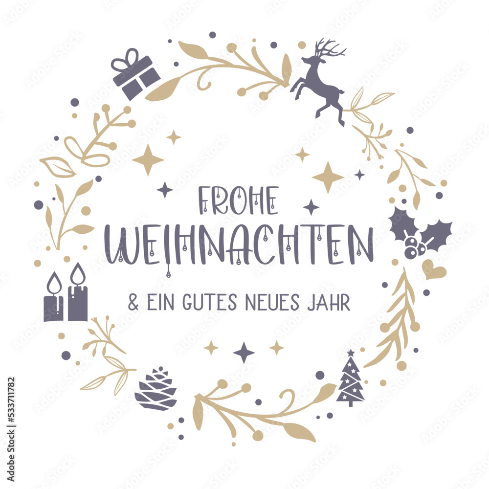 Weihnachtsgrüße mit deutschem Text. Adventskranz Vektor Illustration