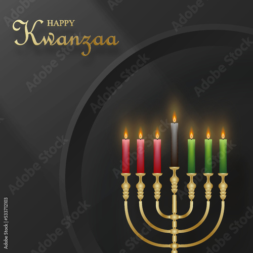 Happy kwanzaa card with nice and creative symbols on color background for kwanzaa holiday photo