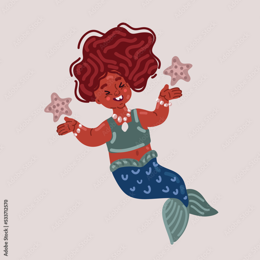Vector illustration of little girl black afro mermaids Vector illustration of little girl black afro mermaids