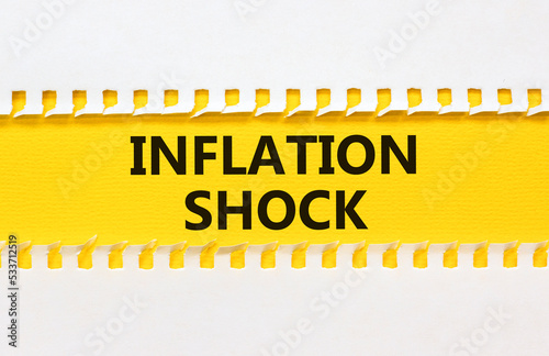 Inflation shock symbol. Concept words Inflation shock on yellow and white paper. Beautiful yellow and white background. Business inflation shock concept. Copy space.