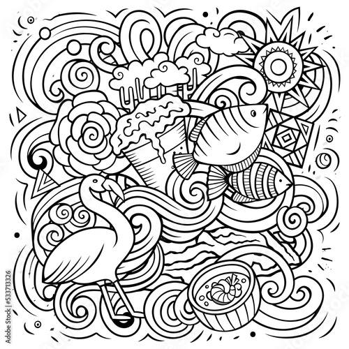 Ecuador hand drawn cartoon doodles illustration. Funny design.