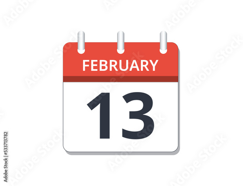 February, 13th calendar icon vector