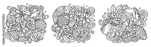 New Year cartoon vector doodle designs set