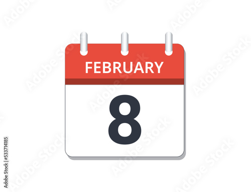 February, 8th calendar icon vector
