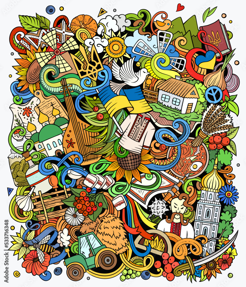 Obraz premium Ukraine cartoon vector doodles illustration.