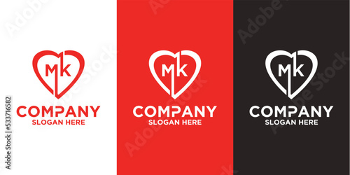 Initial letter m k love logo vector design template