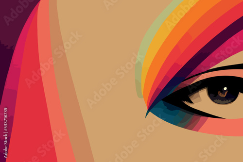 Illustration, eyes with different shades of color signifying the fight against stereotypes and racial discrimination. Vector image of women's faces of different types.
