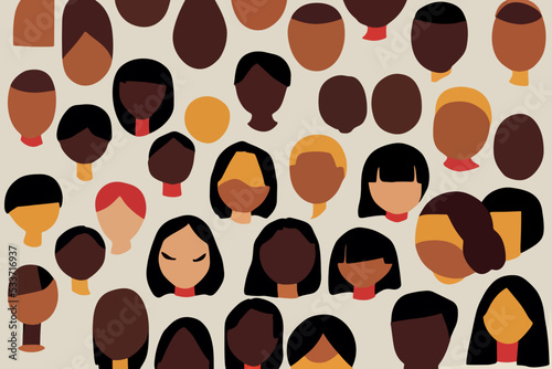 Illustration containing people of different races in defense of human rights. Vector image of people of different skin color and ethnicity together.
