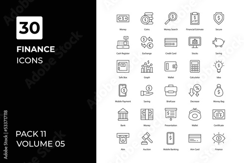 Fintech icons collection. Set vector line with elements for mobile concepts and web apps. Collection modern icons.