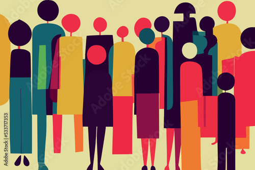 Illustration containing people of different races in defense of human rights. Vector image of people of color and ethnicity together.

