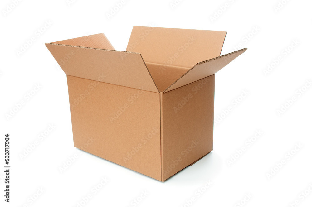 Open cardboard box close up isolated on white background Open cardboard box close up isolated on white background