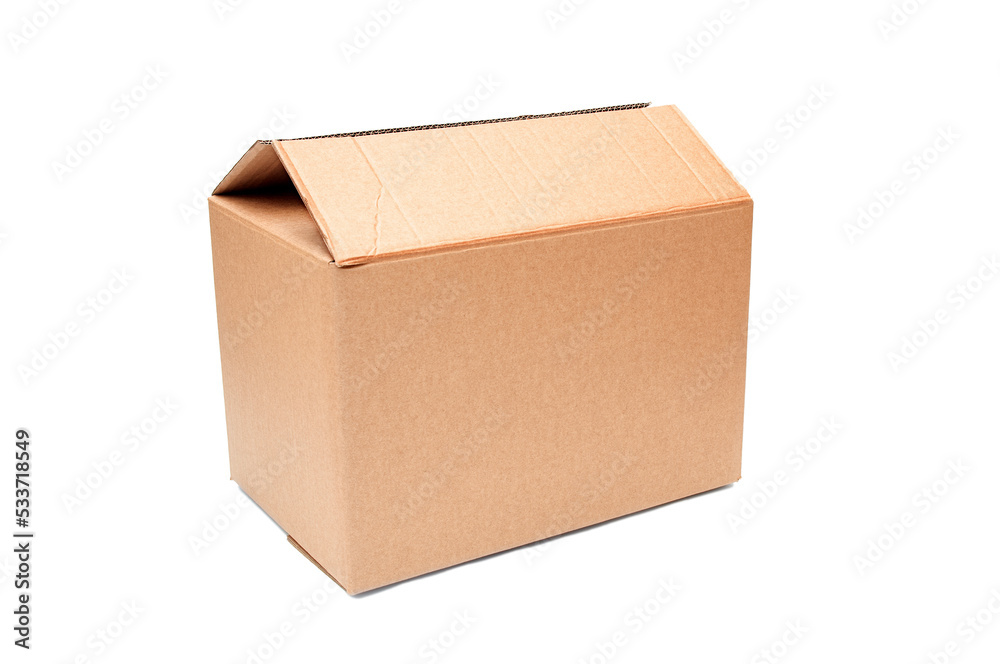 Closed cardboard box close up isolated on a white background Closed cardboard box close up isolated on a white background