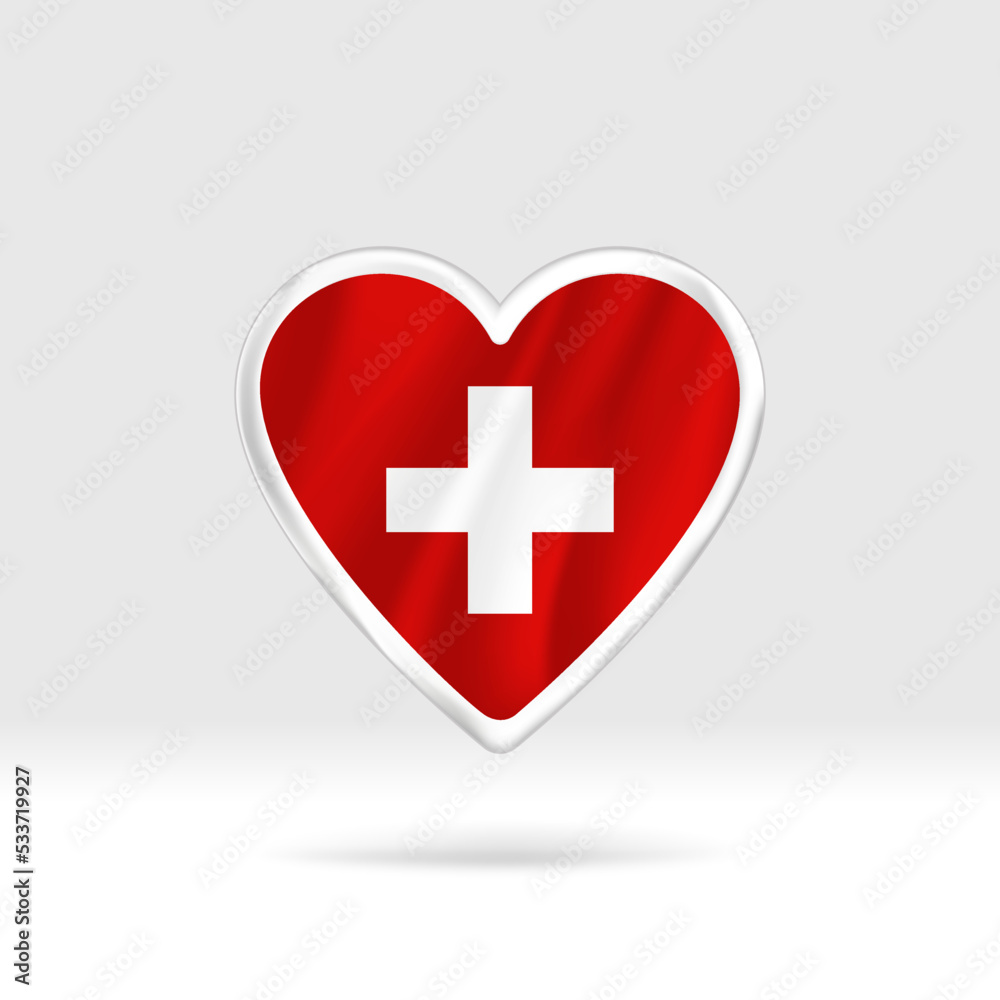Heart from Switzerland flag. Silver button heart and flag template. Easy editing and vector in groups. National flag vector illustration on white background. Heart from Switzerland flag. Silver button heart and flag template. Easy editing and vector in groups. National flag vector illustration on white background.